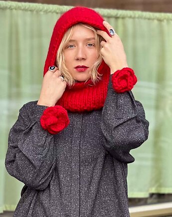100% MERINO Czerwona RÓŻA SPINKA BROSZKA PIN, PANAPUFA