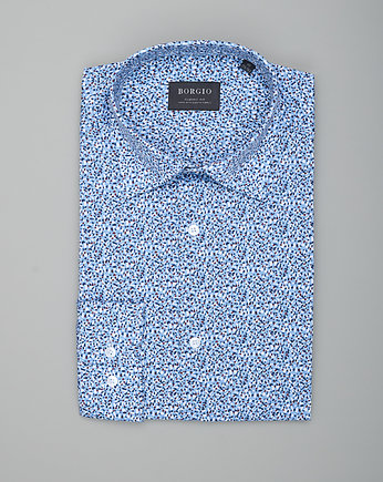 Wzorzysta koszula męska 00345 dł rękaw niebieska classic, OSOBY - Prezent dla taty
