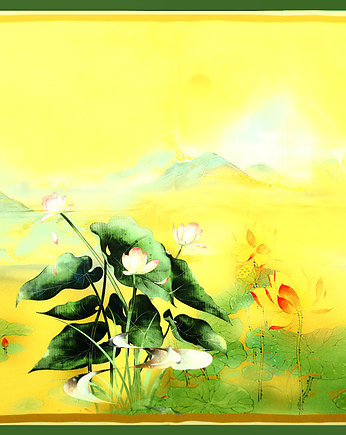 Jadwabna apaszka damska 100% pure silk -  natura zielony 65 cm x 65 cm, Marco Mazzini