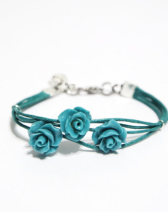 Bransoletka - Turkusowe róże - koral, sznurki, yenoo