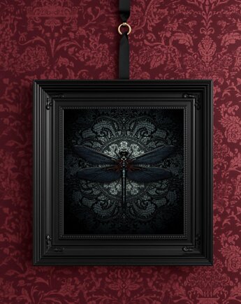 PLAKAT dekoracja gotycka  ważka sztuka ścienna koronka, black dot studio