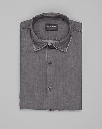 Koszula denice 00605 długi rękaw szary slim fit, BORGIO