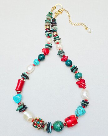 Naszyjnik Koral z Perłą w Zieleniach, ILEA