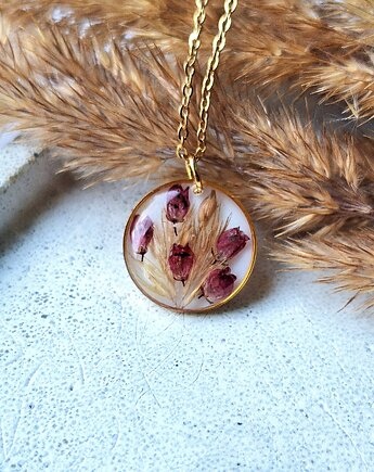 Wisiorek z żywicy z wrzoścem i trawą, Kwiat Paproci