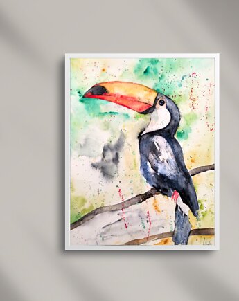 WYPRZEDAŻ SZTUKI! Akwarela Tukany oryginalny obraz 300g A4 21x30 cm, Kwitnace