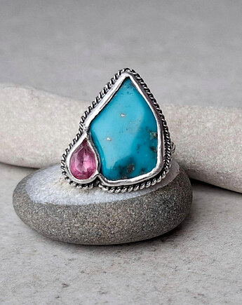 Iris srebrny pierścionek z turkusem i topazem, MIECHUNKA