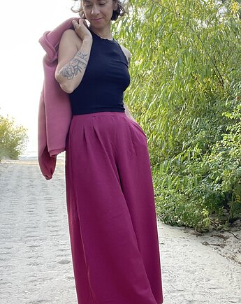 Damskie szerokie spodnie Brudny róż, Mimi Monster