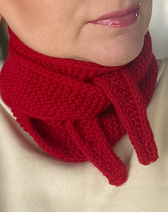 Mini szalik z merynosa czerwony, knots