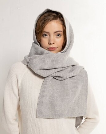 Szalik z kapturem Trude z wełny merino w kolorze szarym, Woolish