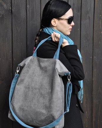TORBA HOBO XXL - szarość, szmaragd, PRACOWNIA 166