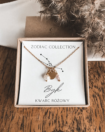Naszyjnik znak zodiaku Byk kwarc różowy, Tiny Stone