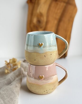 2 x Kubek ceramiczny  - Różowe i niebieskie migdały z sercem, Ceramika Tyka