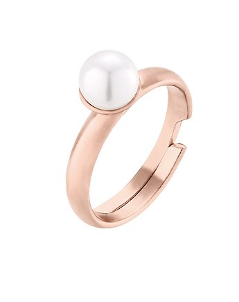 Pierścionek z różowego złota z perłą White SWAROVSKI CRYSTAL, SOTHO