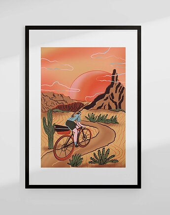 Plakat Rowerowy Bikepacking Zachód Słońca, Cycling Around