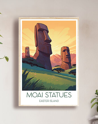 Wyspy Wielkanocne - Moai - Plakat, pamiątka dla podróżnika, Black Sapphire Art