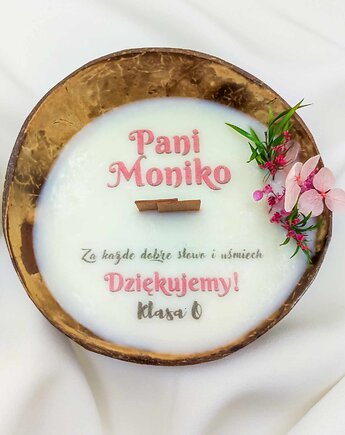 Świeca w łupinie kokosa dla Nauczyciela / Personalizacja, Swiecznikowo