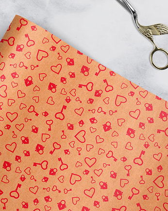 papier do pakowania -  Klucz do serca - P-084k, Wrap and Pack