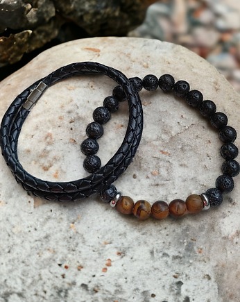 KOMPLET męskich bransoletek :: tygrysie oko, kaktusia