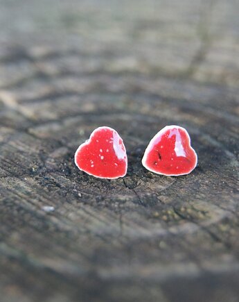 Serduszka z Makowej Polany - Ceramiczne kolczyki sztyfty, Gliniana Koniczynka