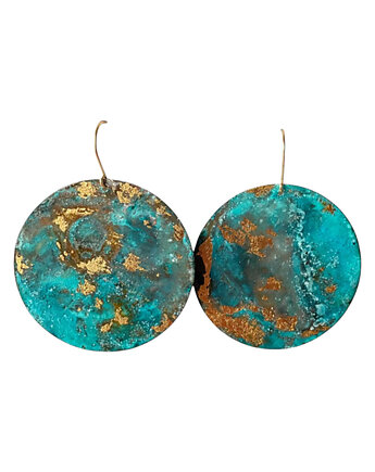 Duże kolczyki turkusowe ze złoceniem 5 cm, Artseko