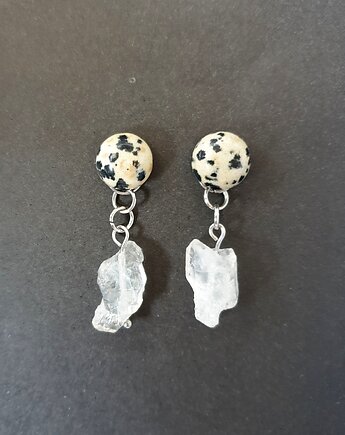 Kolczyki RAW jaspis dalmatyński, kryształ górski, modesign