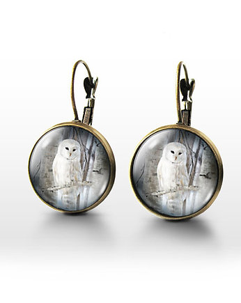 Kolczyki - Biała sowa - brąz, yenoo