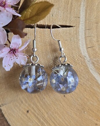 Kolczyki z kwiatami niezapominajkami, zkwiatem