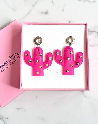 Kolczyki z żywicy : KAKTUSY z jaspisem : magenta ombre, kaktusia