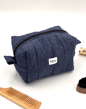 Kosmetyczka kostka Wełna granatowa, wu handmade