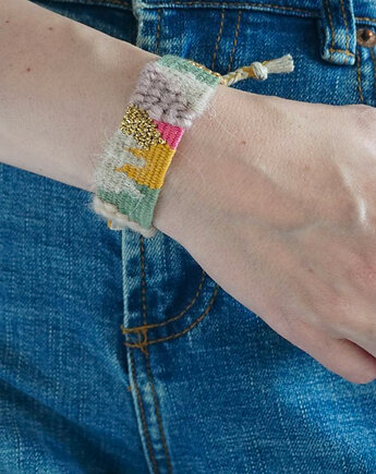 Bransoletka ręcznie tkana na krośnie, wiązana - Słońcem Tkane, Słońcem Tkane