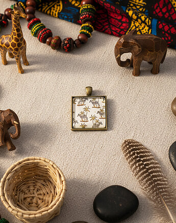 6834 Wisiorek Zebra i Palmy - Naszyjnik Safari - Biżuteria Afrykańska, kama4you