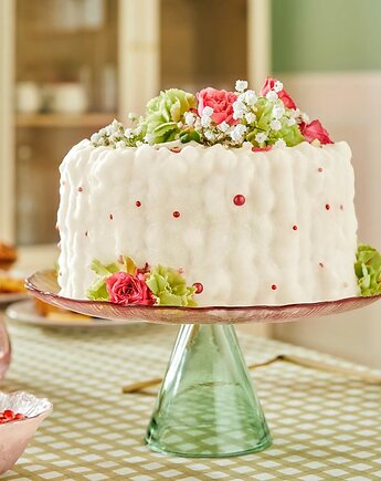 Patera na ciasto, szklana, różowo-zielona, Fleur de rose, 28 cm, MIA home