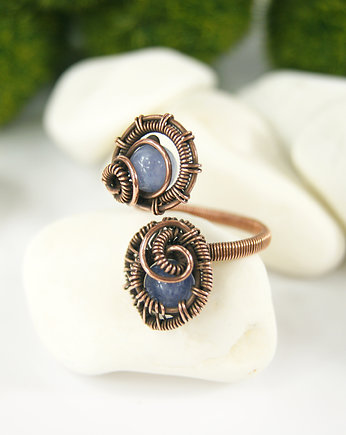 Angelit regulowany pierścionek z  miedzi, Blue Pearl Art