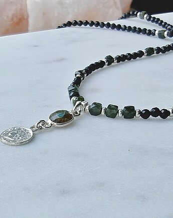 Nastrojowy naszyjnik z turmalinów z zawieszką, srebrny, Studio Gazela