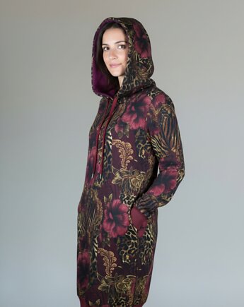 Sukienka dresowa hibiskus i panterka Dharana, rozmiar L, Auri Lili