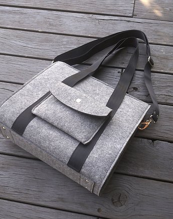 Designerska torba z filcu - szara - kieszeń, Beltrani