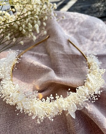 Opaska na komunię/wesele ze stabilizowanej drobnej gipsówki, Zamotana z pasją