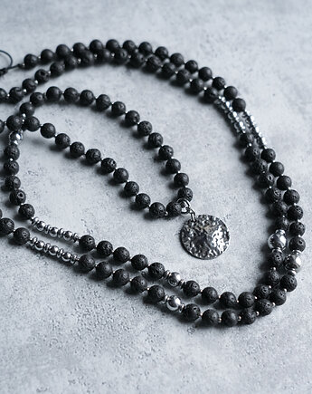 Długi męski naszyjnik z lawy z okrągłą zawieszką, AT NOON