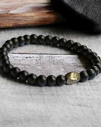 Męska bransoletka: PIRYT & ONYKS :: na gumce, kaktusia