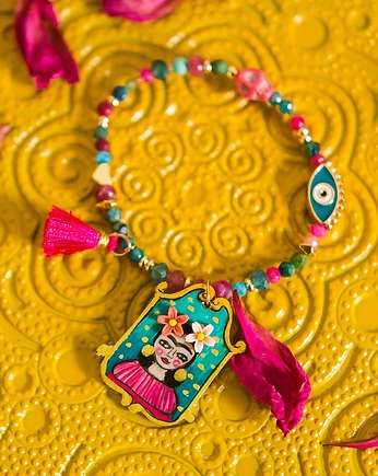 Bransoletka handmade z Fridą Kahlo i kamieniami naturalnymi, Pintura