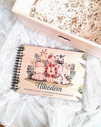 ALBUM SAFARI z personalizacją, prezent na Roczek, Chrzest, narodziny, LOO LOO DREAM