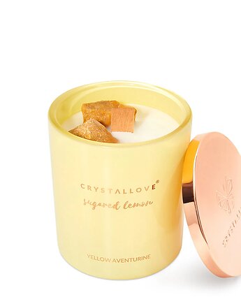 CRYSTALLOVE Świeca sojowa z awenturynem SUGARED LEMON 400g - limited edition, CRYSTALLOVE