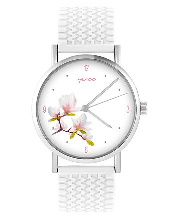 Zegarek - Magnolia - silikonowy, biały, OKAZJE - Prezent na Imieniny