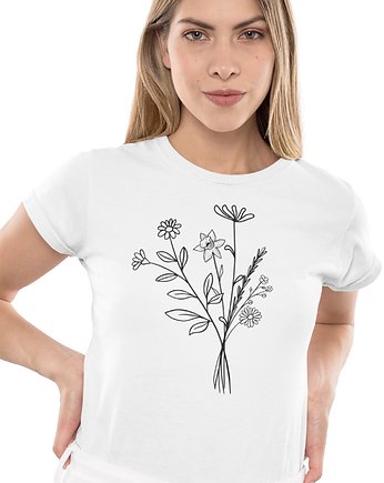 Koszulka kwiaty line art rośliny natura, EvienArt
