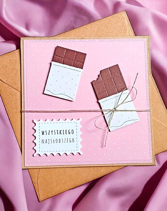 Wszystkiego najsłodszego : czekolada : kartka uniwersalna. Różowa., kaktusia