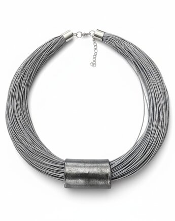Naszyjnik LEN SZARY z ceramiką grafito, Beezoo