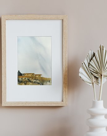 WYPRZEDAŻ SZTUKI! Akwarela Pejzaż włoski oryginalny obraz 300g 37x14 cm, Kwitnace