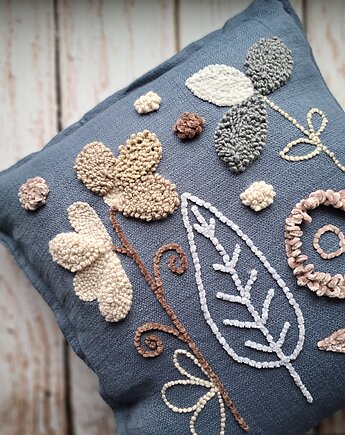 Poduszka kwiaty punch needle boho natural, PUCHAKI