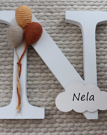 Drewniana litera z balonami i personalizacją - rudy, NinoDreams