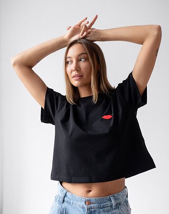 T-shirt Crop-Voila Czarny Usta, MKTP